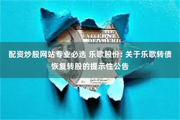 配资炒股网站专业必选 乐歌股份: 关于乐歌转债恢复转股的提示性公告