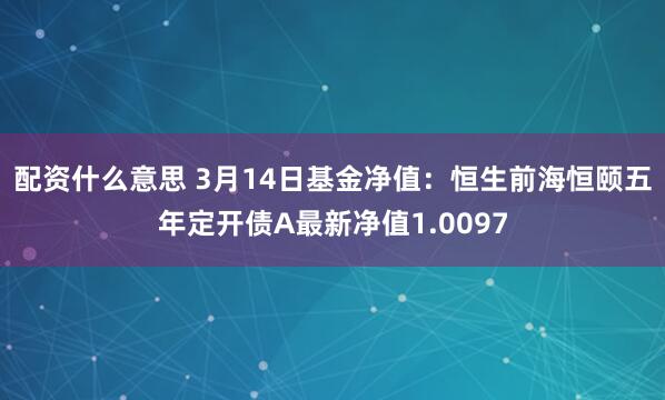 配资什么意思 3月14日基金净值：恒生前海恒颐五年定开债A最新净值1.0097