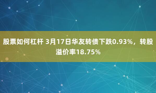 股票如何杠杆 3月17日华友转债下跌0.93%，转股溢价率18.75%